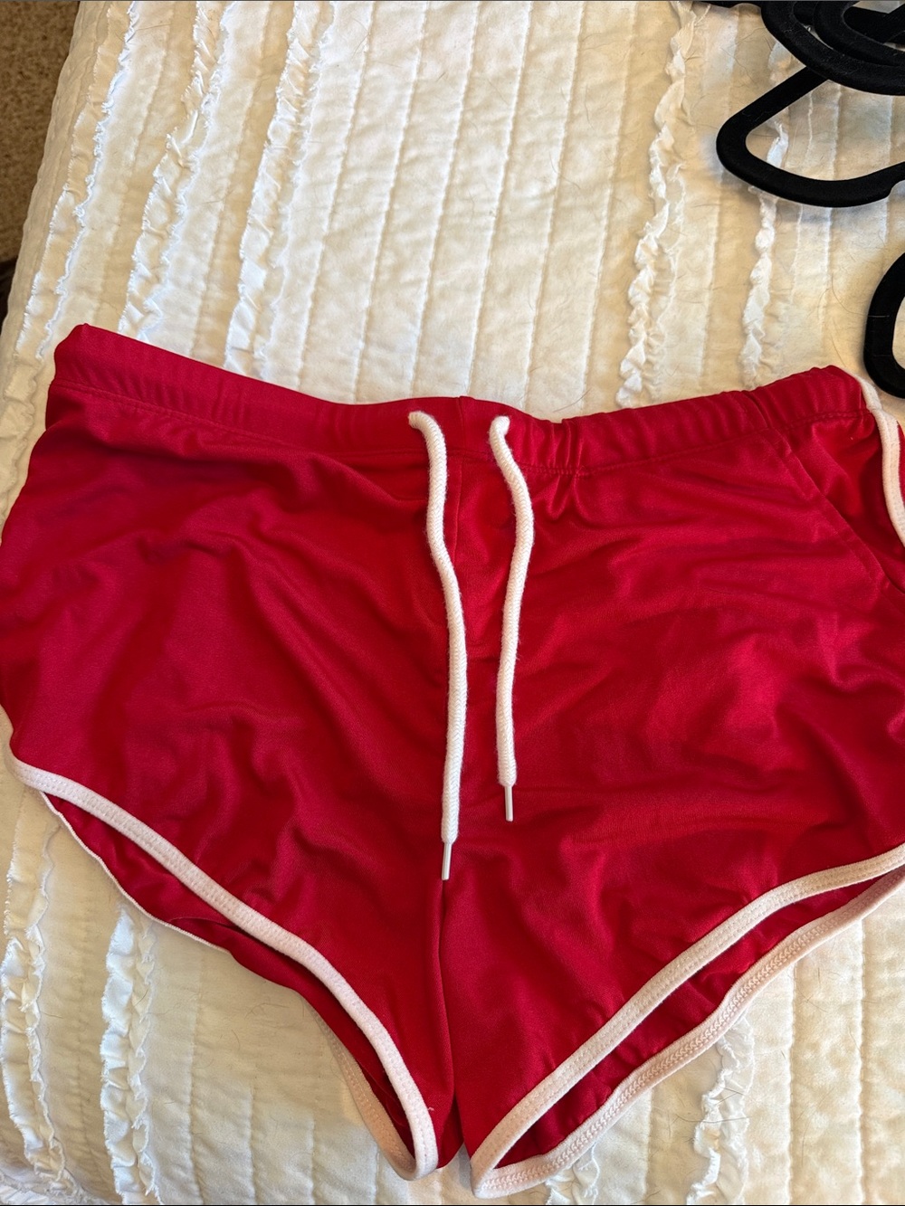 Women’s Red Athletic Shorts with White Trim and Drawstring